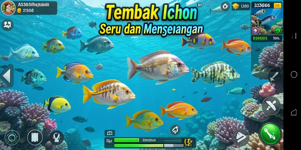 Tampilan atraktif gameplay Tembak Ikan yang mendebarkan.