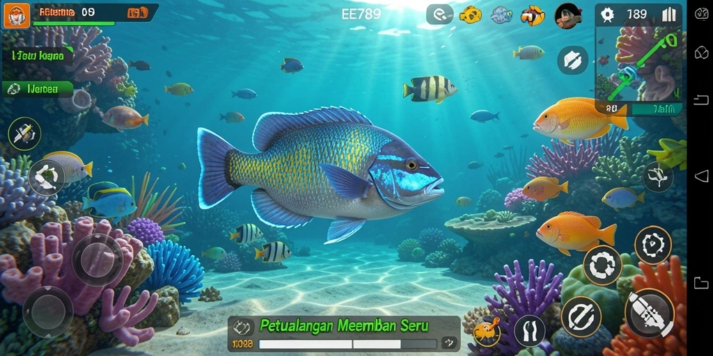 Screenshot menunjukkan aksi seru menembak ikan di EE789.