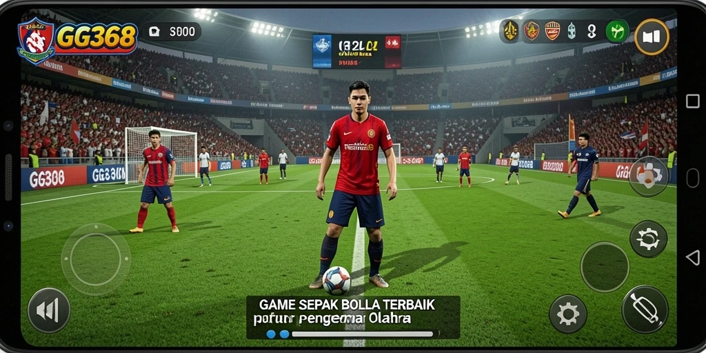 Gameplay GG368 menunjukkan suasana pertandingan sepak bola yang mendebarkan.