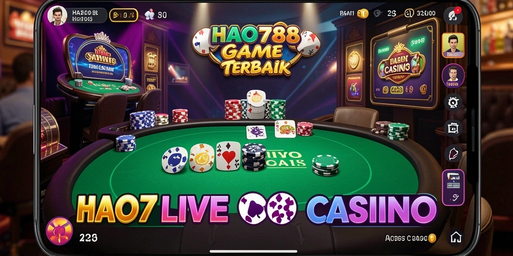 Screenshot HAO788 menampilkan dealer dan permainan Live Casino yang mendebarkan.