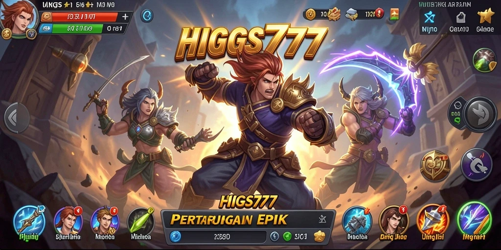 Tangkapan layar utama HIGGS777 menunjukkan aksi pertarungan yang intens dan mendebarkan.