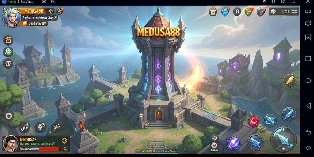 Tampilan mendebarkan dari permainan Tower Defense MEDUSA88.