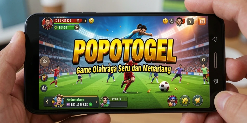 Screenshot utama POPOTOGEL menampilkan pemain beraksi dalam pertandingan olahraga yang seru.