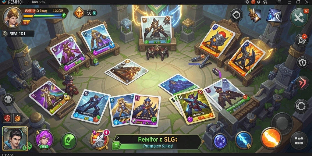 Screenshot utama dari gameplay REMI101 menampilkan aksi perang kartu yang intens.