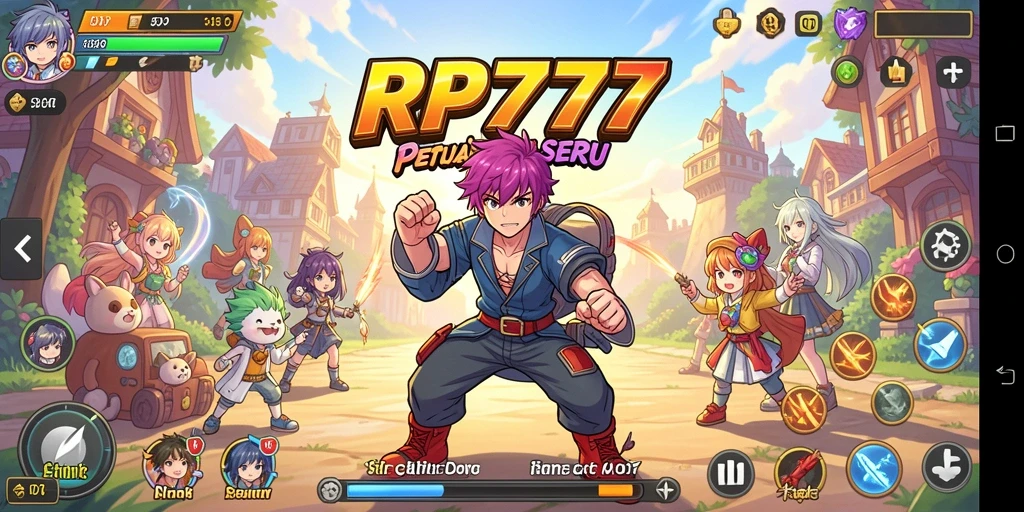 Tangkapan layar utama RP777 menunjukkan gameplay yang penuh aksi dan karakter Anime.