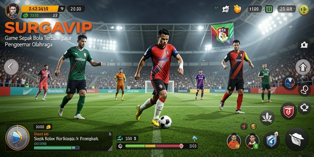 Tampilan gameplay SERU dari SURGAVIP saat pertandingan sepak bola.